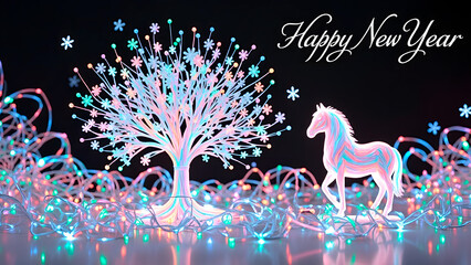 Year of the Horse 2026 magical New Year fantasy background