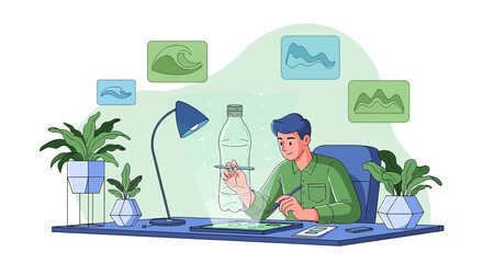 Obraz premium Creative artist refining water concept designs with a digital tablet in studio environment