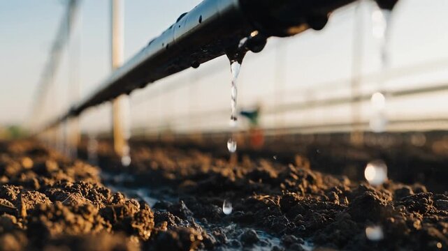 Drip Irrigation System Watering Dry Soil.