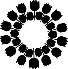 Elegant floral wreath design with tulip silhouettes, perfect for springtime greetings, invitations, or botanical themes, originally vector graphics