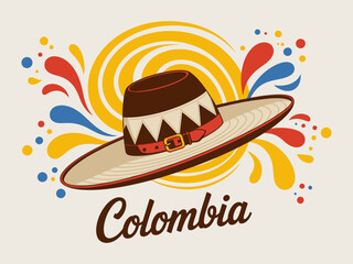 Colorful Colombian sombrero aguadeño vector artwork highlighting traditional patterns, cultural identity, folk craftsmanship, and expressive national style perfect for tourism materials, cultural grap