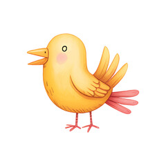 Cheerful yellow bird in soft pastel watercolor.