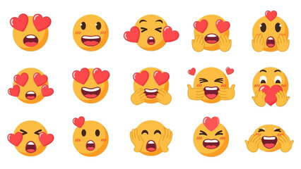 Vector illustration set of cheerful emoticons showing various expressions of love and affection
