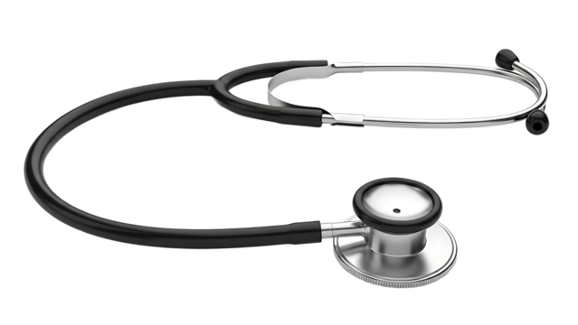 Professional black stethoscope, essential medical tool isolated on transparent background - Powered by Adobe