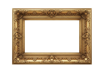 Ornate golden picture frame isolated on transparent background