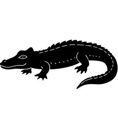 Black Dwarf Crocodile Vector Illustration – Silhouette Wildlife Design