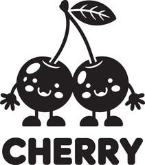 Cherry characters with happy faces, arms, and legs illustration, cute fruit mascot