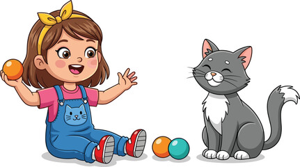 Two cute little girls characters vector illustration, happily holding and showing giant swirly lollipops, sharing sweet candy and expressing friendship, joy, and childhood happiness and fun.