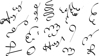 Black handwritten numbers and letters scattered on a with artistic cursive style