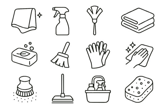 Icons sink minimalist storage brush cloth icon cleaning vector caddy dusting floor