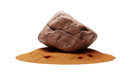 Detailed cracked brown rock earthy sand isolated on black Natural geology rough texture desert erosion minimalist study
