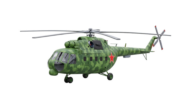 Detailed Russian Mil Mi 8 military transport helicopter green camouflage powerful combat aircraft Soviet airforce