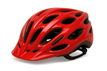 Fototapeta premium Red bicycle helmet showing design and ventilation for cycling safety, sports equipment, and outdoor protection on transparent background