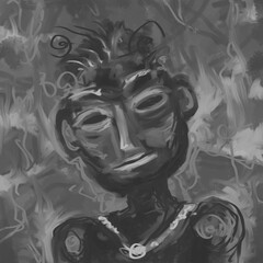 Abstract face. Abstract image for printing. Picture for modern interiors. The picture is painted by hand on a tablet. © neurostructure