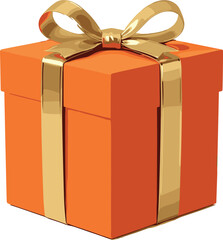 Orange Gift Box with Gold Ribbon and Bow for Celebration, Holiday, Birthday, Anniversary, Packaging Design, and Festive Decoration Concepts
