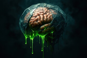 A brain with green slime dripping from it