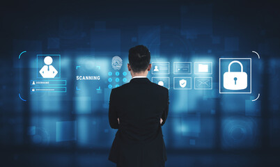 A digital security system for user authentication and access control. A concept of data protection using passwords, biometrics, and secure login. Motif