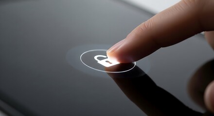 Finger touching a screen with a glowing unlocked padlock icon, symbolizing digital security, data privacy, and mobile access control.