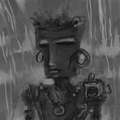 Abstract face. Abstract image for printing. Picture for modern interiors. The picture is painted by hand on a tablet. © neurostructure