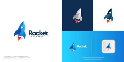 silhouette of a flying rocket logo, modern technological innovation, research, graphic vector illustration.