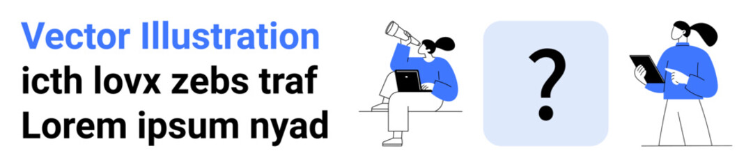 Technology, remote work, inquiry, digital solutions, online communication, data research. People using laptops and examining digital content. Technology and remote work concept