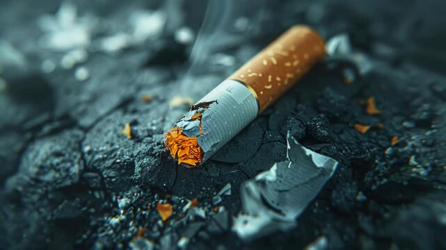 Video A discarded cigarette perched on top of a rocky surface, with the possibility for use in scenes about smoking habits, environmental issues, or as a symbol of carelessness