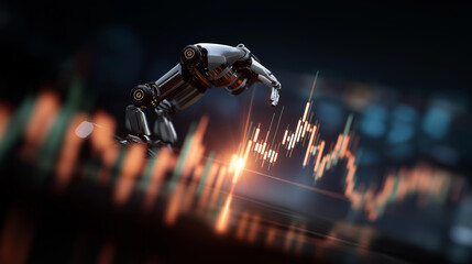 AI robot trading stocks at night visualization automated financial trading algorithmic market operation artificial intelligence investment nocturnal trading activity