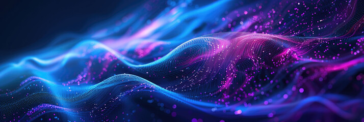 Vivid neon blue and purple waves flowing smoothly over a black background