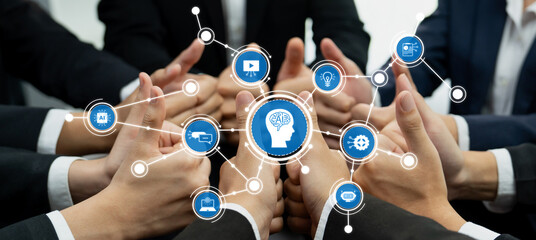 This image depicts a group of professionals engaged in collaborative activities, emphasizing...