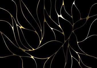 Golden organic line pattern on black background 