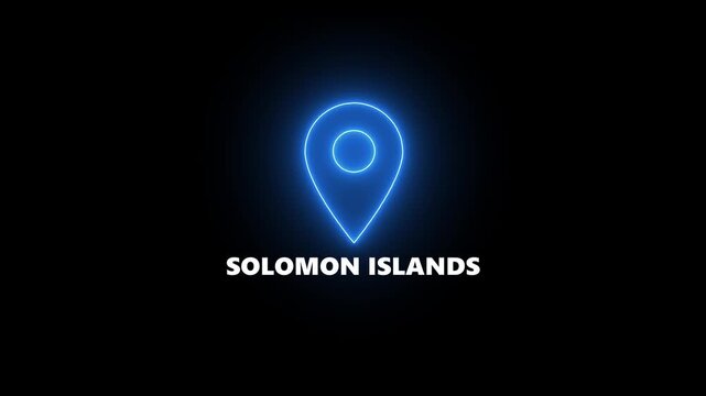 Glowing Blue Location Pin Icon with Solomon Islands Text on Black Background map marker navigation