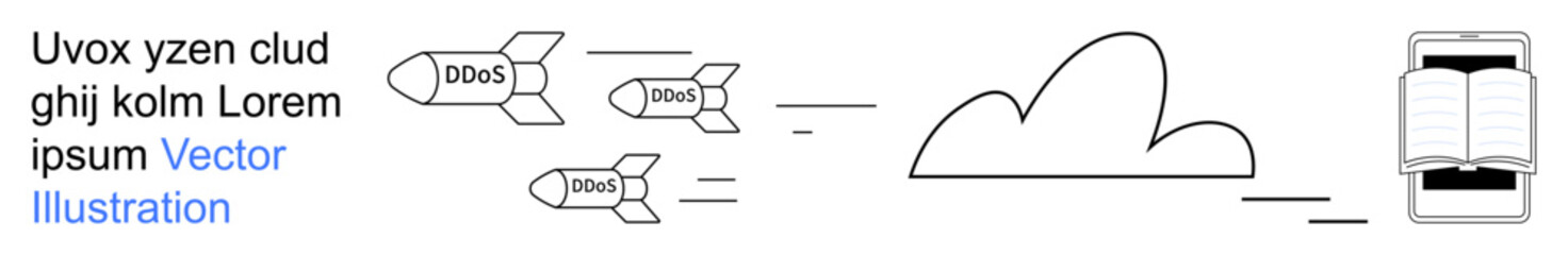 Data transmission, cloud computing, technology, communication, digital connection, and information sharing. Rockets carrying data to a cloud and smartphone. Data transmission and cloud computing