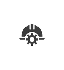 Obraz premium Hard Hat and Gear Icon. Engineering, Construction, and Industrial Safety Symbol. Mechanic Work and Development Graphic.