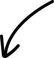 Curved black arrow pointing downwards and left in a minimalist hand-drawn style Vector