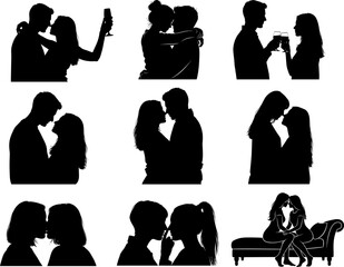 Romantic Couple Silhouettes Vector Collection