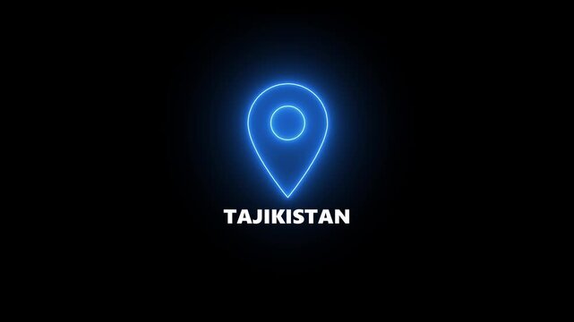 Glowing Blue Location Pin Icon with Tajikistan Text on Black Background map marker navigation