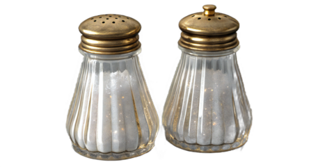 Glass Salt and Pepper Shakers with Brass Lids and Salt