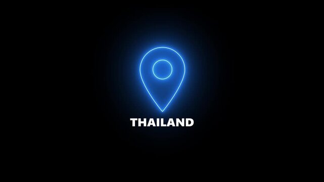 Glowing Blue Location Pin Icon with Thailand Text on Black Background map marker navigation
