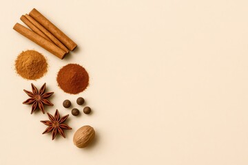 A close up of spices and nuts on a table