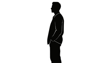 Silhouette of a man in a business suit, full-length, standing and facing sideways