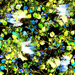 Watercolor pattern. Branch  Watercolor background, drawing with autumn leaves, plants,  branches of linden, aspen. Oak, maple leaf. Whirlwind, autumn wind.  forest autumn pattern.Abstract paint splash