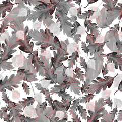 Watercolor pattern. Branch  Watercolor background, drawing with autumn leaves, plants,  branches of linden, aspen. Oak, maple leaf. Whirlwind, autumn wind.  forest autumn pattern.Abstract paint splash