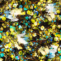 Watercolor pattern. Branch  Watercolor background, drawing with autumn leaves, plants,  branches of linden, aspen. Oak, maple leaf. Whirlwind, autumn wind.  forest autumn pattern.Abstract paint splash