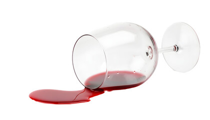 Red wine glass spilling liquid creating a mess