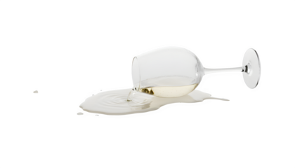 White wine spilling from glass creating a mess