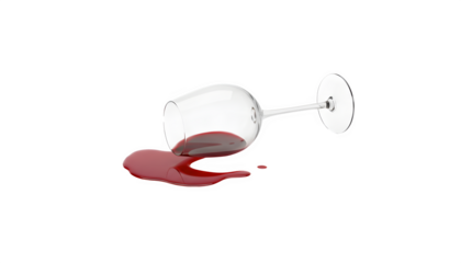 Wine glass spilling red wine creating a mess