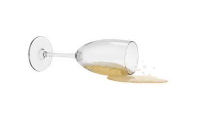 Glass of champagne spilling on transparent background
