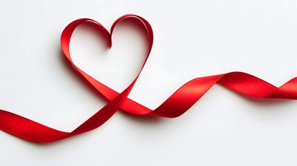 Vibrant Red Ribbon Shaped as a Heart on a Clean White Background. Love, Romance, and Valentine's Day Concept
