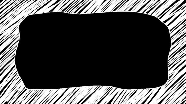 White square frame with rough scribble lines in handwritten style on a black background, Stop motion animation of fast wavy border with digital glitch effect
