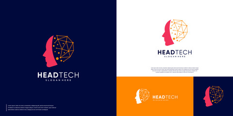 Digital technology logo with an abstract human head concept, consulting services, education, software, vector design illustration.